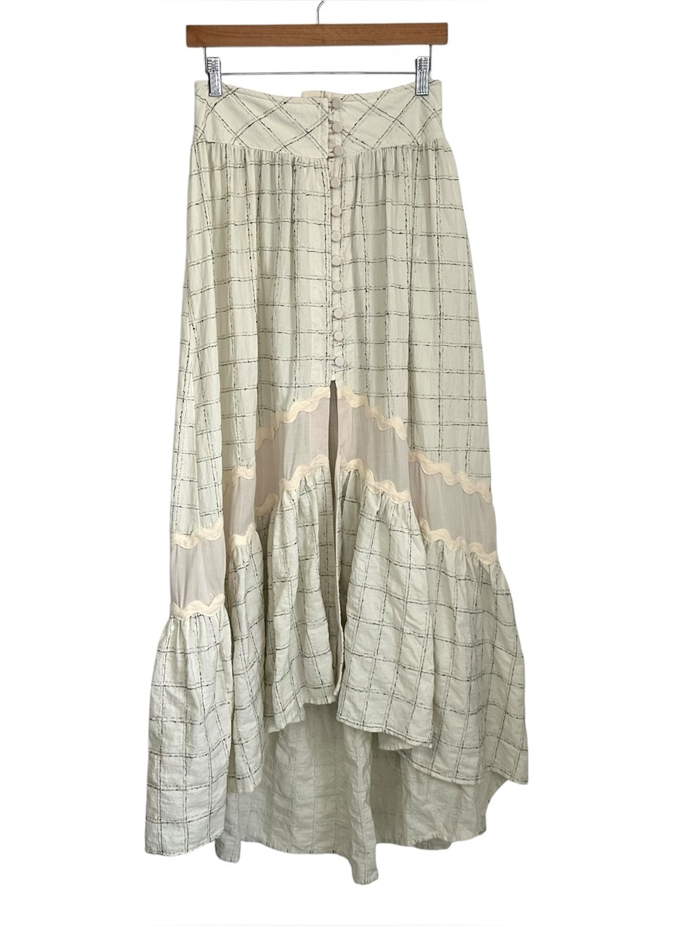 Anthropologie Womens Raissa A-Line Button Front Midi Skirt Sz Medium Beige Boho - Picture 4 of 13